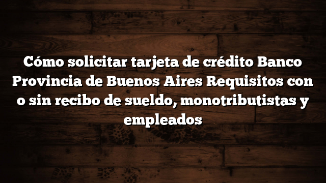Cómo solicitar tarjeta de crédito Banco Provincia de Buenos Aires  Requisitos con o sin recibo de sueldo, monotributistas y empleados